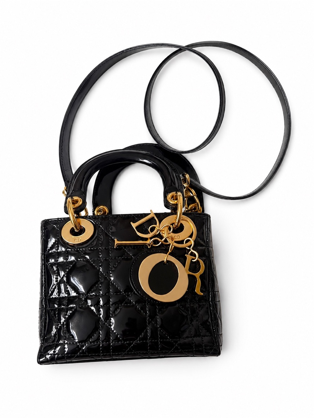 Dior Black Patent Lady Dior Mini Bag with Gold Hardware(rare)